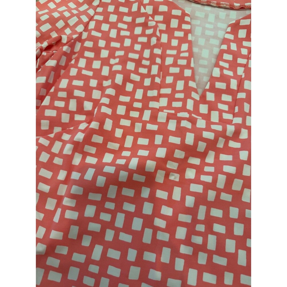 Katherine Way Women’s Small Coral Pink White Geometric Tunic Top 3/4 Sleeve - Picture 4 of 6